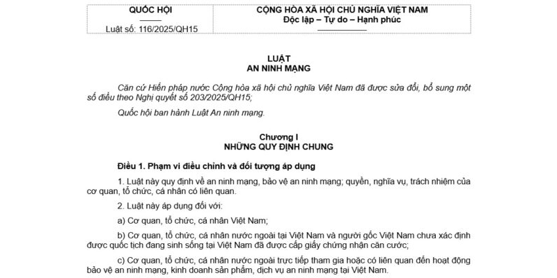 Luật An ninh mạng 2025 – Số 116/2025/QH15