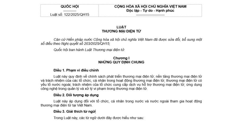 Luật Thương mại điện tử 2025 – Số 122/2025/QH15
