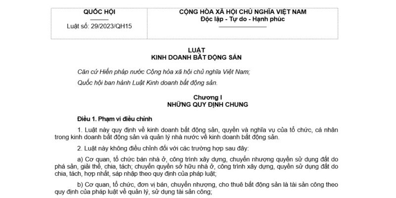 Luật Kinh doanh bất động sản 2023, số 29/2023/QH15