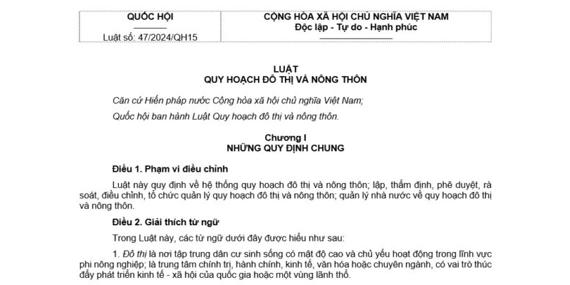 Luật số 47/2024/QH15 về quy hoạch đô thị và nông thôn