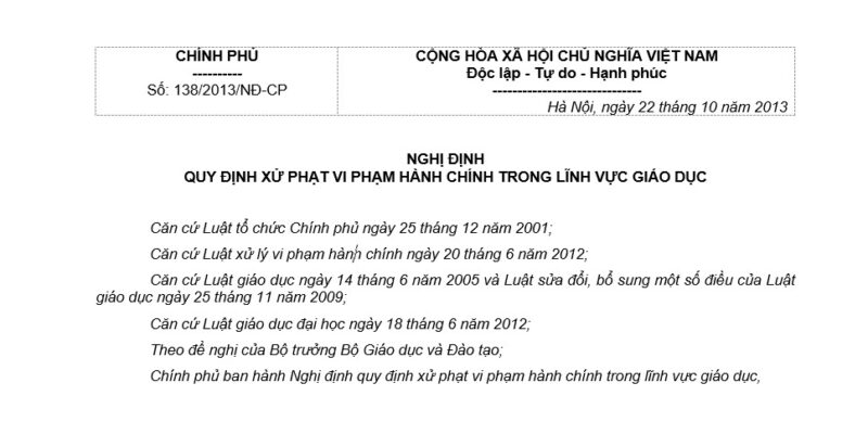 Nghị Định 138/2013/NĐ-CP Xử Phạt Hành Chính Về Giáo Dục