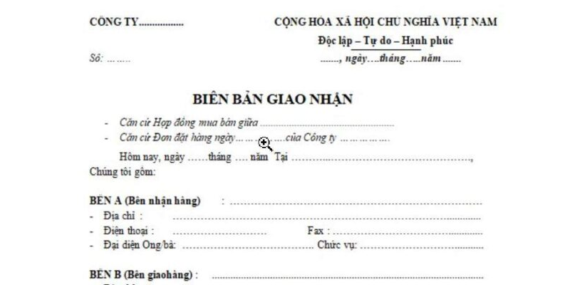 Mẫu biên bản giao nhận