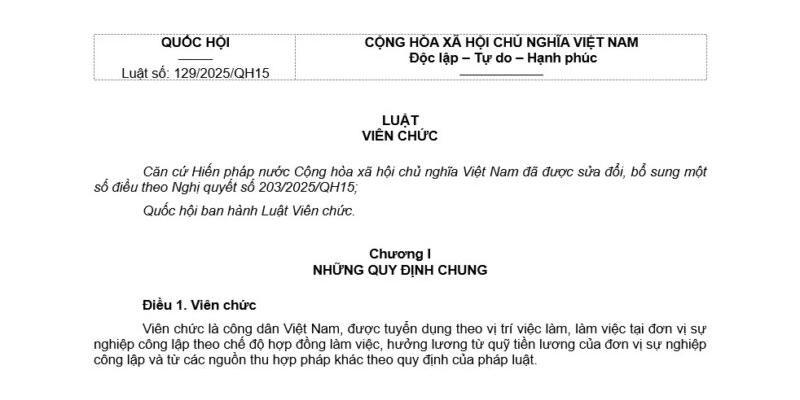 Luật Viên Chức Số 129/2025/QH15 - Luật Viên Chức 2025
