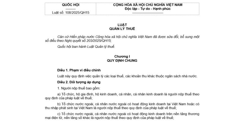 Luật Quản lý thuế 2025, số 108/2025/QH15