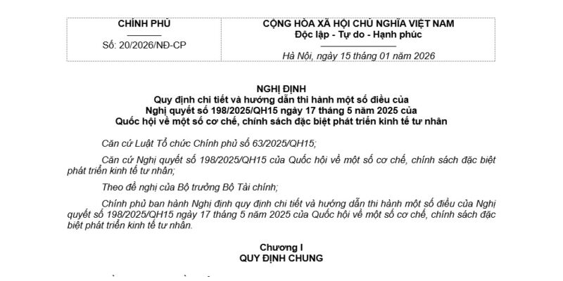 Nghị Định 20/2026/NĐ-CP: Thúc Đẩy Kinh Tế Tư Nhân