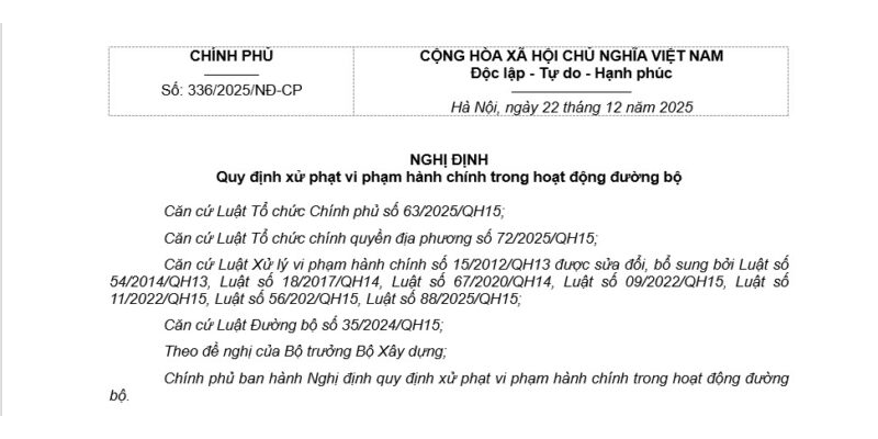 Nghị định 336/2025/NĐ-CP về xử phạt trong hoạt động đường bộ