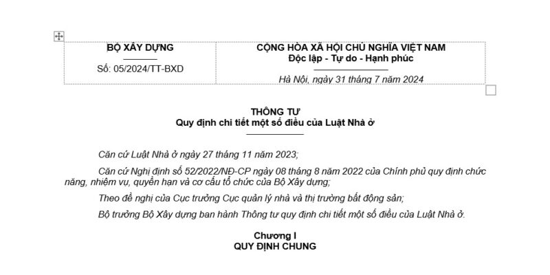 Thông Tư 05/2024/TT-BXD Hướng Dẫn Chi Tiết Luật Nhà Ở