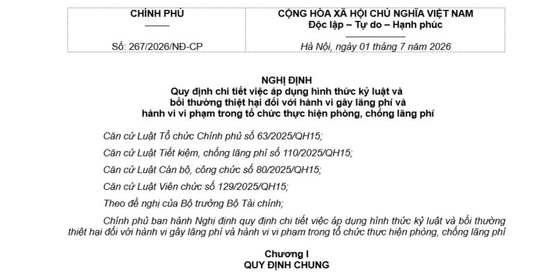 Nghị định 267/2026/NĐ-CP về Kỷ Luật Cán Bộ Gây Lãng Phí